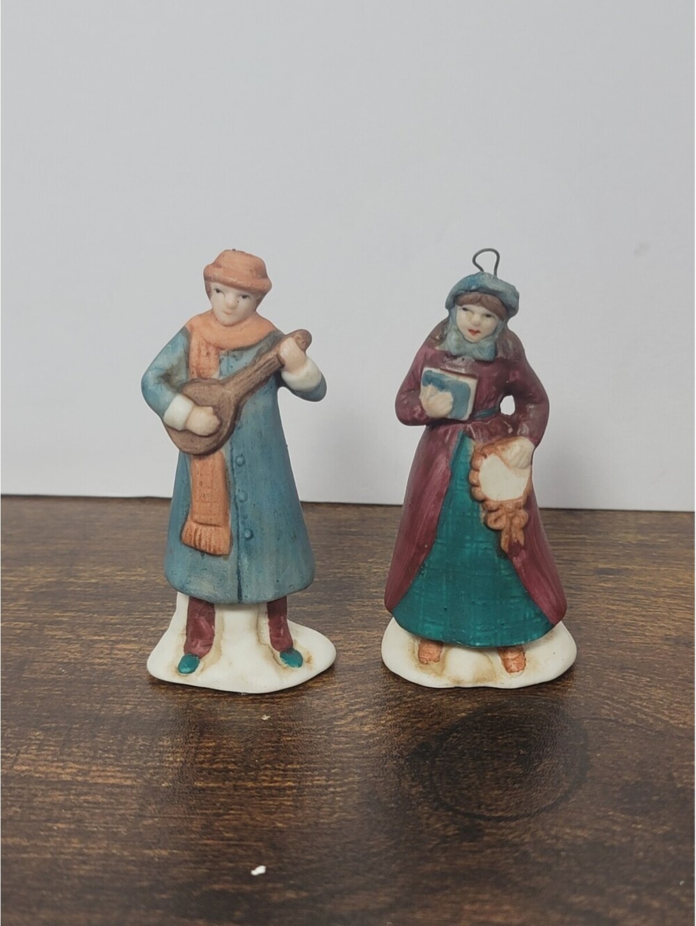 Vgt Porcelain Bisque Figurine 4 Christmas Town People Instruments Mini Ornaments